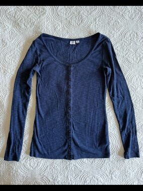 Gap Blue Long Sleeve Button Up Top Size Small